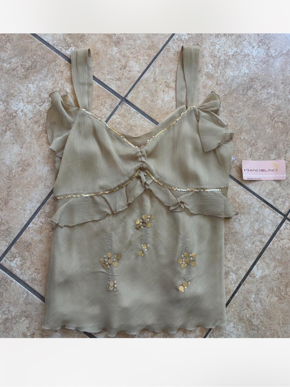 Bandolino Olive Ruffle Sequin Cami
